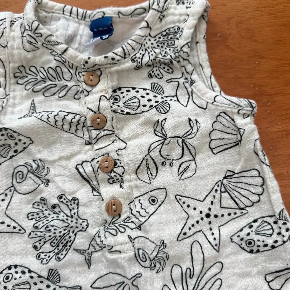 Old Navy Romper Muslin Black White Henley Button One Piece Outfit 6-12 Months